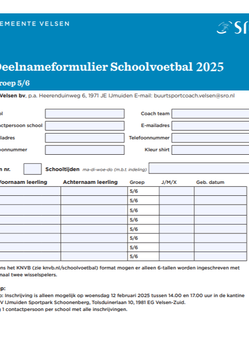 Inschrijfformulieren groep 5/6