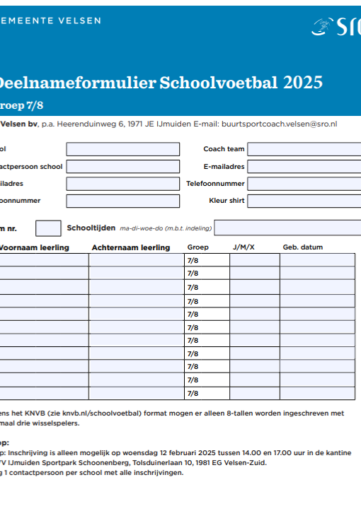 Inschrijfformulier groep 7/8